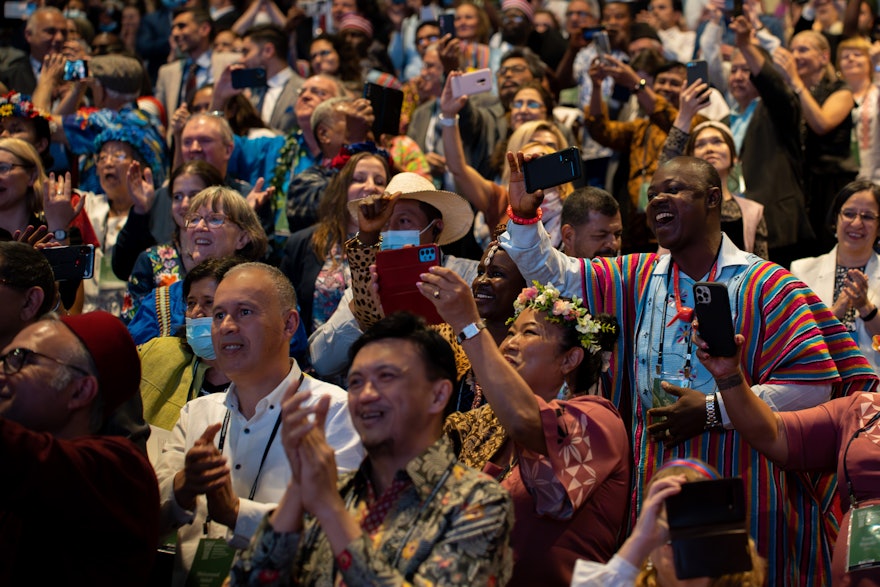 Convention participants enjoy a lively musical presentation by representatives throughout various countries in Africa.