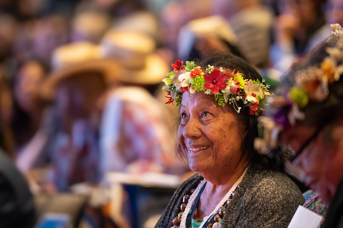 A delegate from the Marshall Islands during a session of the 13th International Bahá’í Convention.