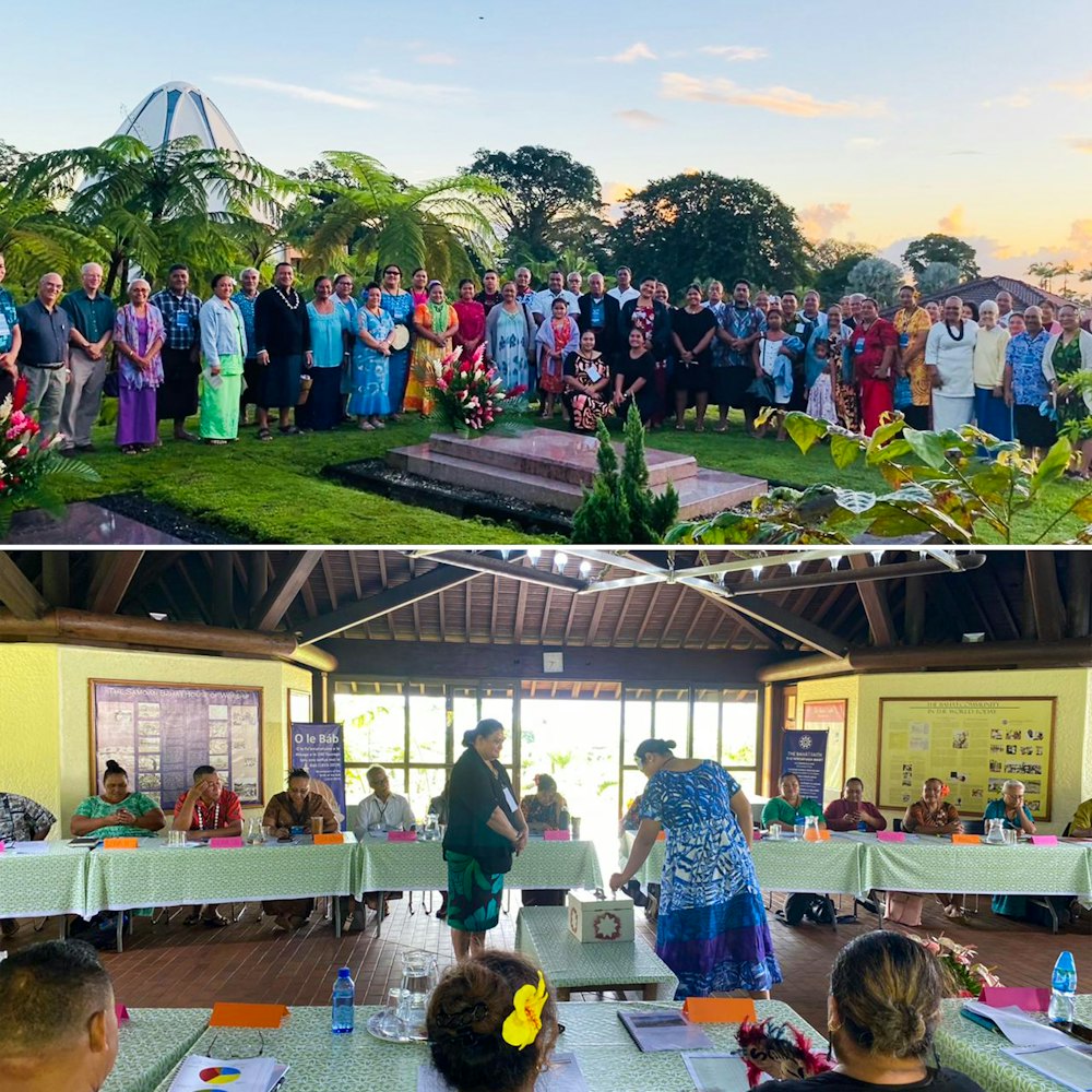 La 54e convention nationale des bahá’ís des îles Samoa a eu lieu sur le site de la maison d’adoration. Les délégués ont visité le lieu de repos de la Main de la Cause de Dieu, le Dr Ugo Giachery, après les prières de l’aube.