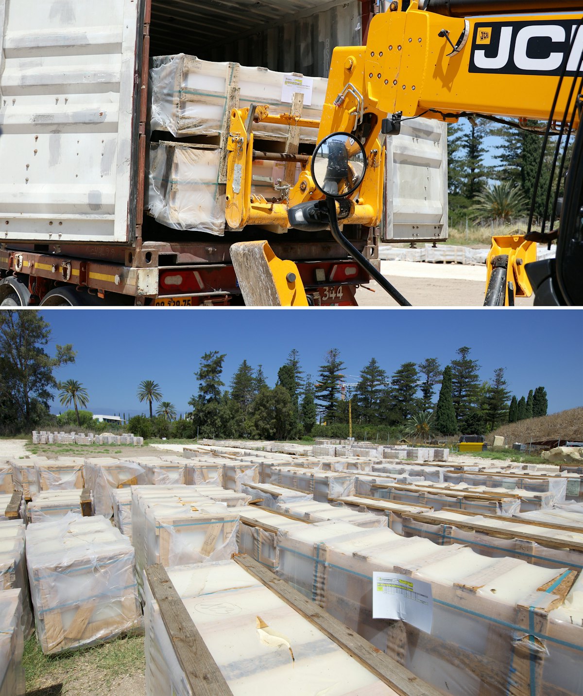 Marble from Italy that will adorn the trellis, once the concrete structure is complete, has arrived and is being stored on the site.