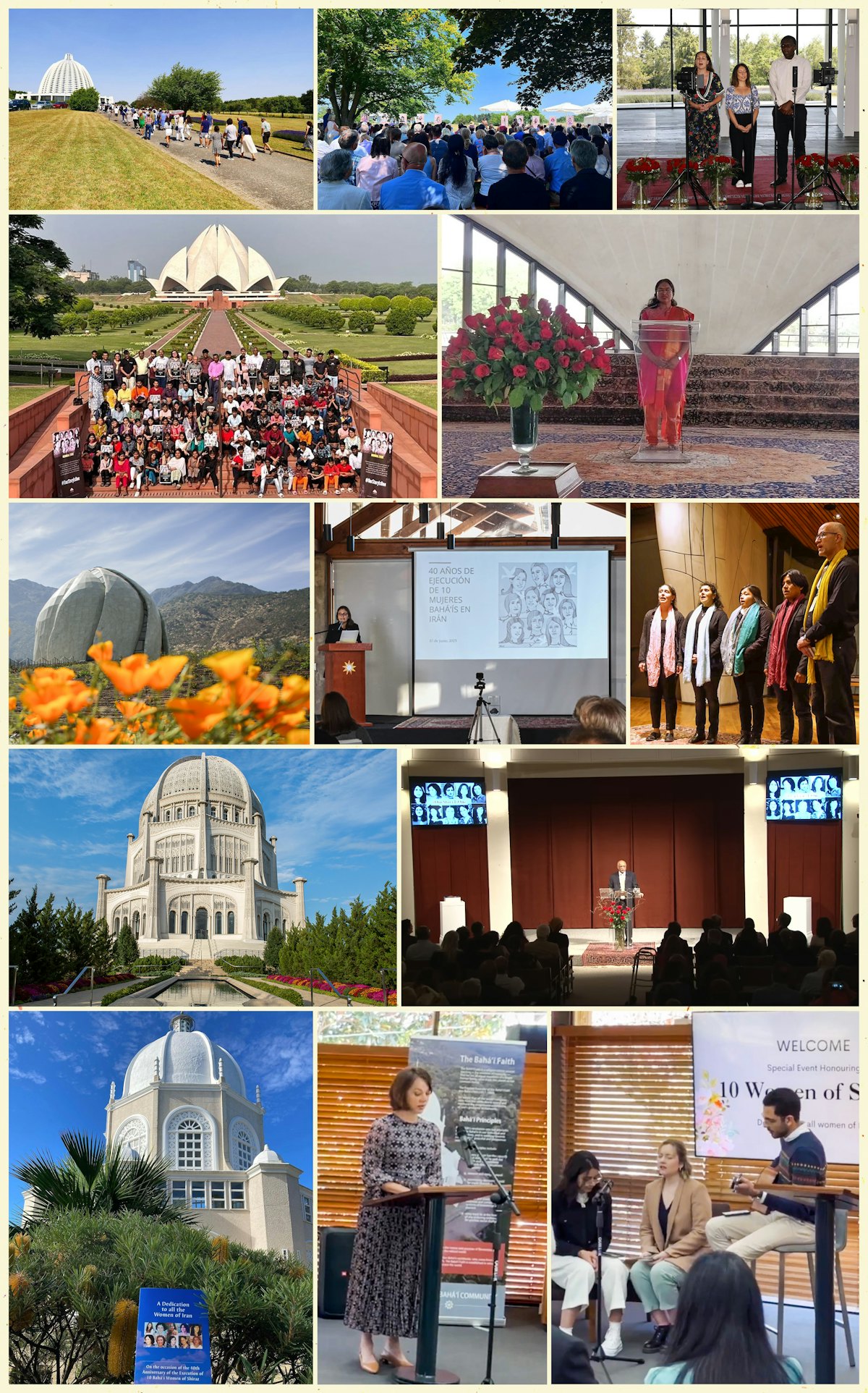 Commemorations were held at Bahá’í Houses of Worship in Sydney, Australia; Santiago, Chile; Frankfurt, Germany; New Delhi, India; and Wilmette, the United States. These events included remarks from government officials and parliamentarians, prominent individuals as well as artistic presentations, music, and stories shared by relatives of the 10 women.