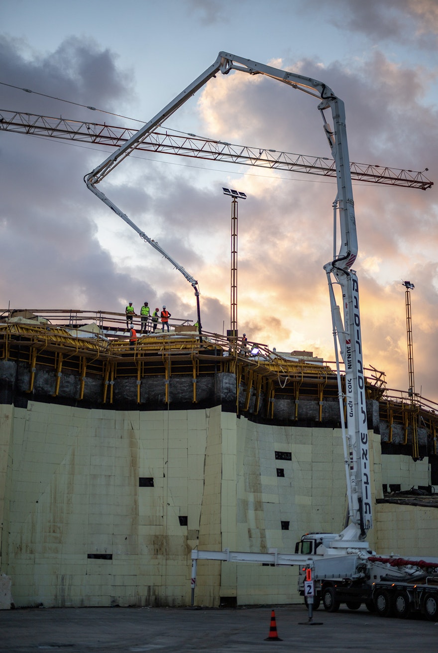 A concrete pump on the base of the east berm.