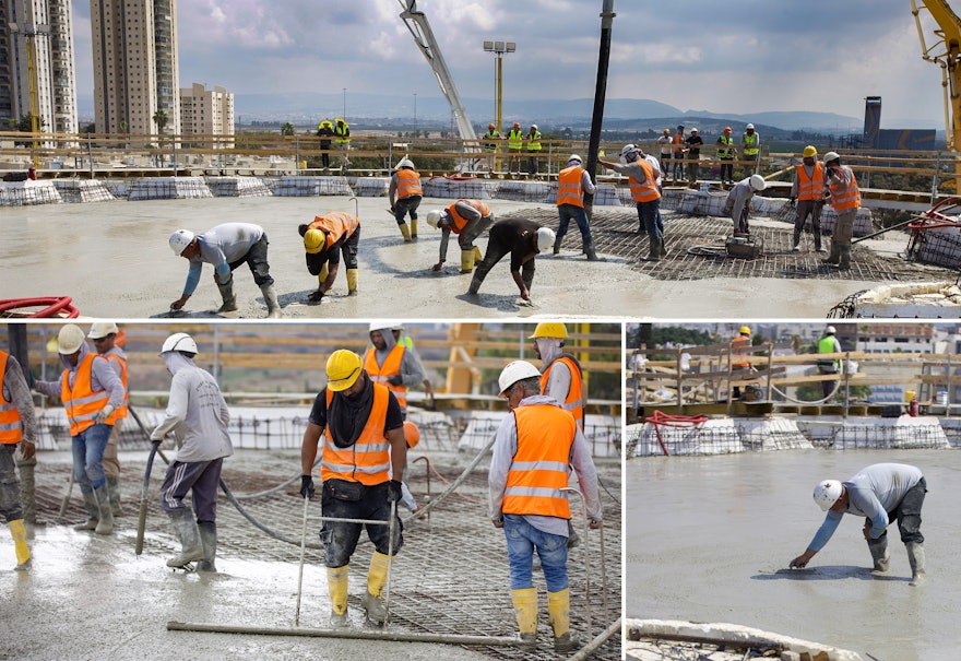 The concrete is leveled in the center of the trellis.