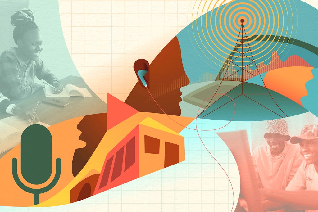 Группа молодежи в Кении записывает и распространяет программы о местных проблемах через платформы обмена сообщениями, вызывая оживленные дискуссии о социальном прогрессе.