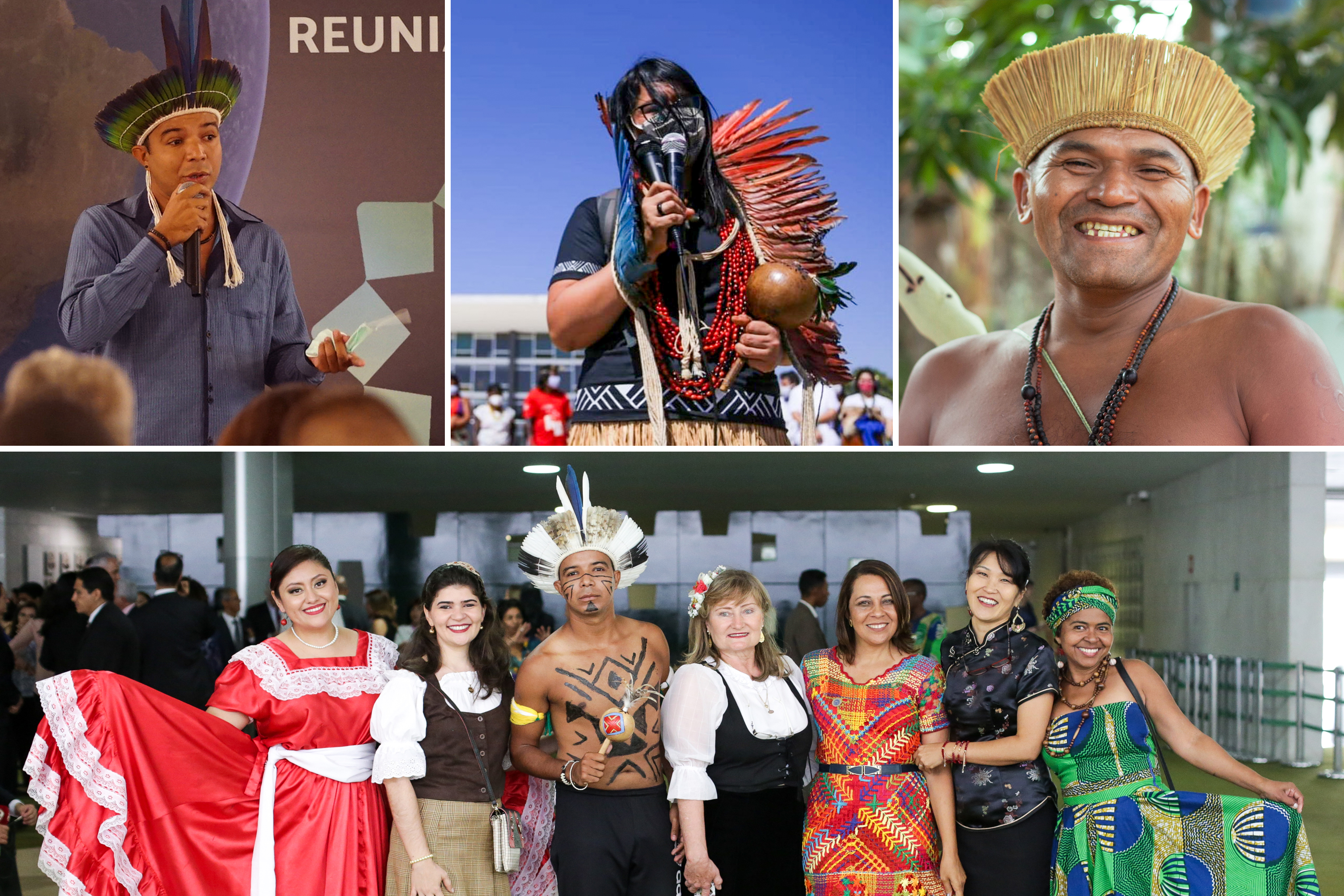Various images of participants of Bahá’í community-building activities from Brazil’s indigenous communities.