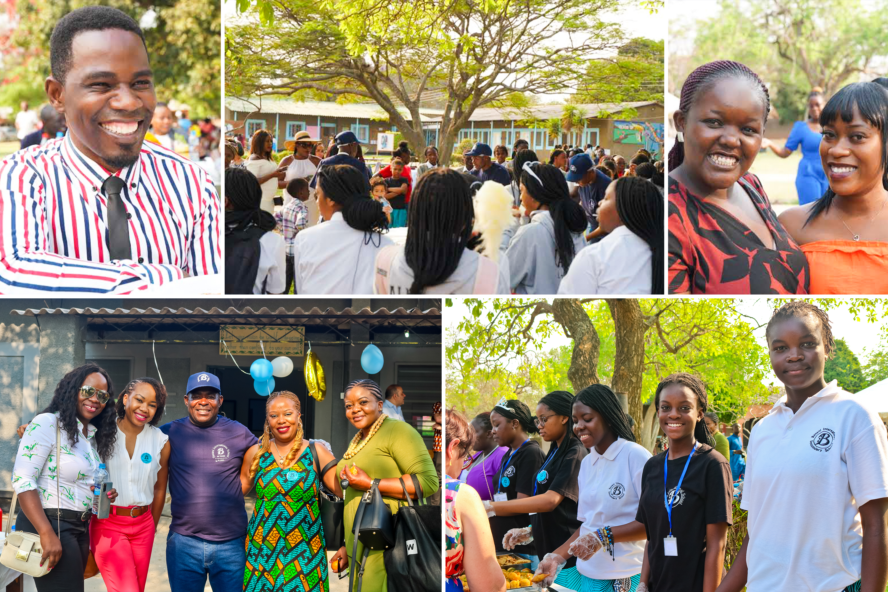 Сотрудники, студенты и представители общества Замбии празднуют 30-летие Международной школы Банани.