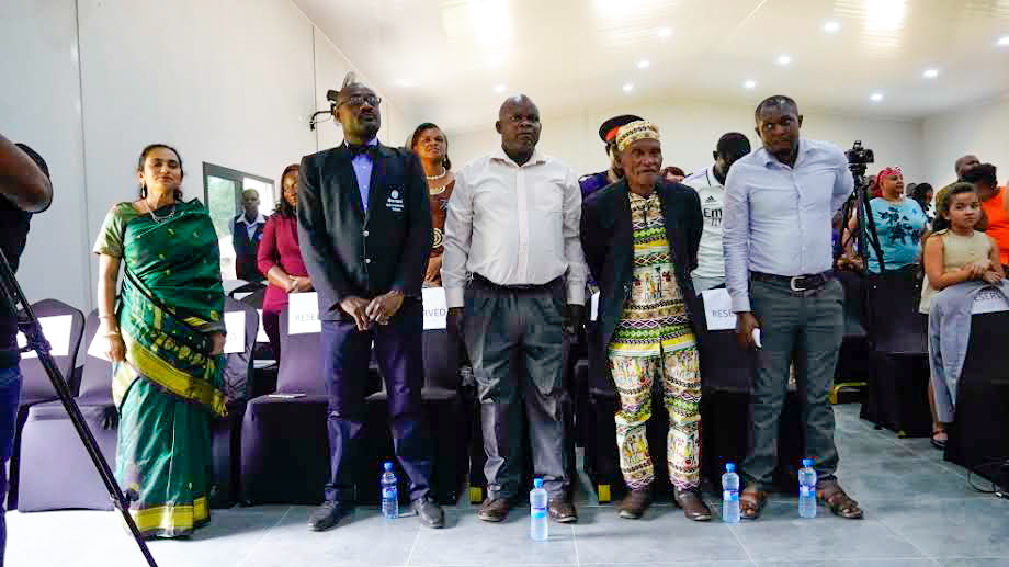 Left to right: Banani Principal Amita Yaganagi, Banani Teacher Kelvin Mwansa, Chief Aide, Chief Liteta, Chief Aide.