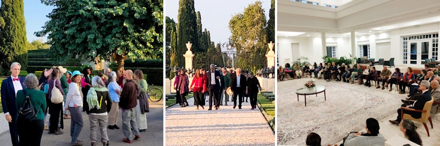 En la imagen, una reciente reunión con residentes de las ciudades cercanas de Kafr Yasif, Sheikh Dannun, Clil y Yarka, que visitaron Bahjí y compartieron oraciones y música de sus diferentes tradiciones.