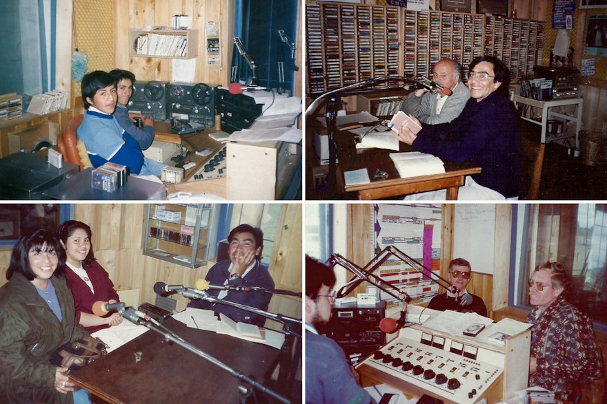 Radio collaborators recording programs in the station’s early days.