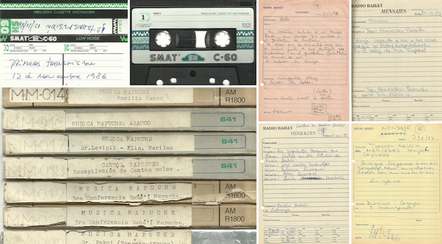 À gauche : enregistrements analogiques provenant des archives. À droite : Messages de membres de la communauté adressés à la station de radio pour diffusion.