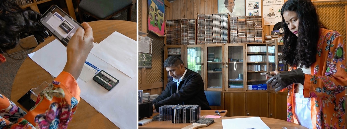 Dr. Zamora digitizing and cataloging analog recordings for the national archive.