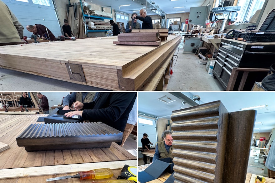 In Toronto, Canada, artisans construct the doors for the edifice.