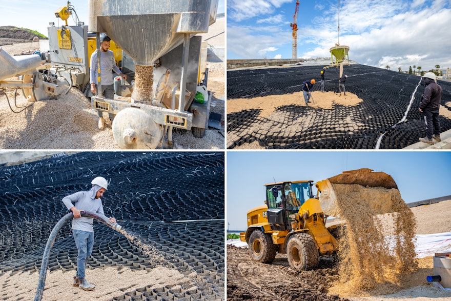 Additional layers are added to the surface of the east berm.