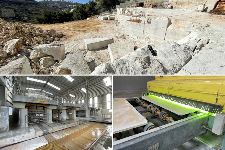 The stone that will adorn the folding walls, portal walls, planters, and the floor of the Shrine is cut from local quarries.