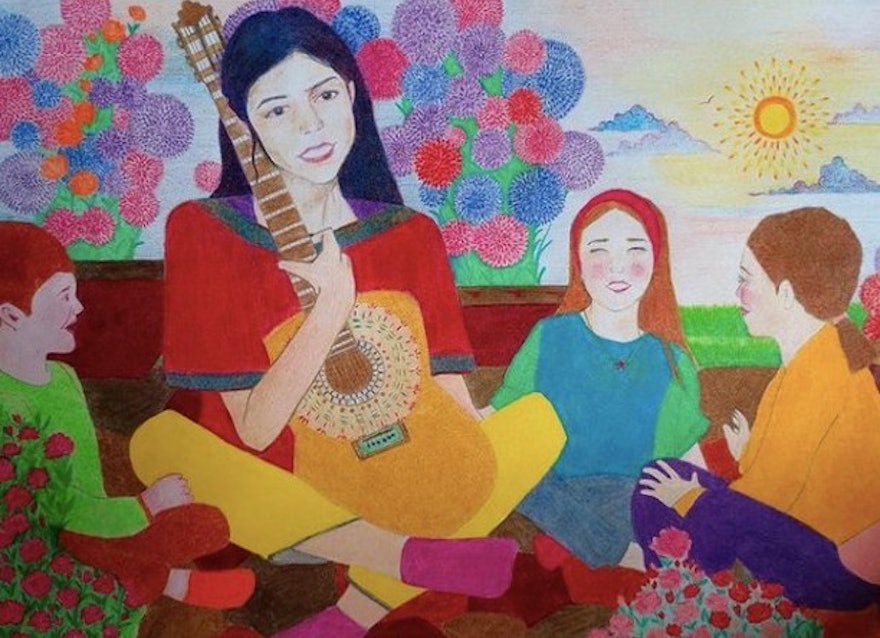 A painting of Mona Mahmoudnejad, who at the age of 17 was executed together with 9 other women on June 18, 1983, for their belief in justice and equality.