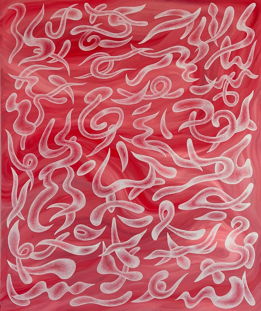 In this painting, human interconnectedness and empathy are depicted through calligraphic abstraction.