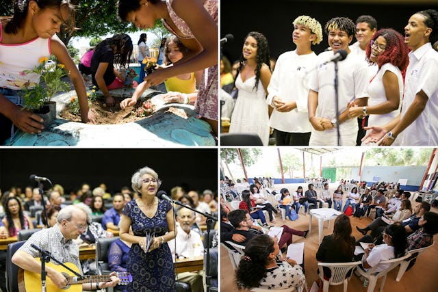 في البرازيل، تسهم مبادرات بناء المجتمع في تعزيز خدمة المجتمع، مع التركيز على الإيمان بوحدة الإنسانية.