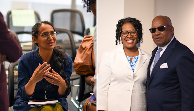Co-editors of the volume: Selvi Adaikkalam Zabihi (left), a member of the Bahá’í Office of Public Affairs and Audrey Price (right, left), Deputy Director of the Religion and Society Program. Rev. Dr. Price, said of the volume, “Through masterful and personal storytelling, we experience the beautiful, mosaic tapestry of the communities who define America. We hear voices that invite us to see, affirm, and cherish the human dignity of everyone.”
