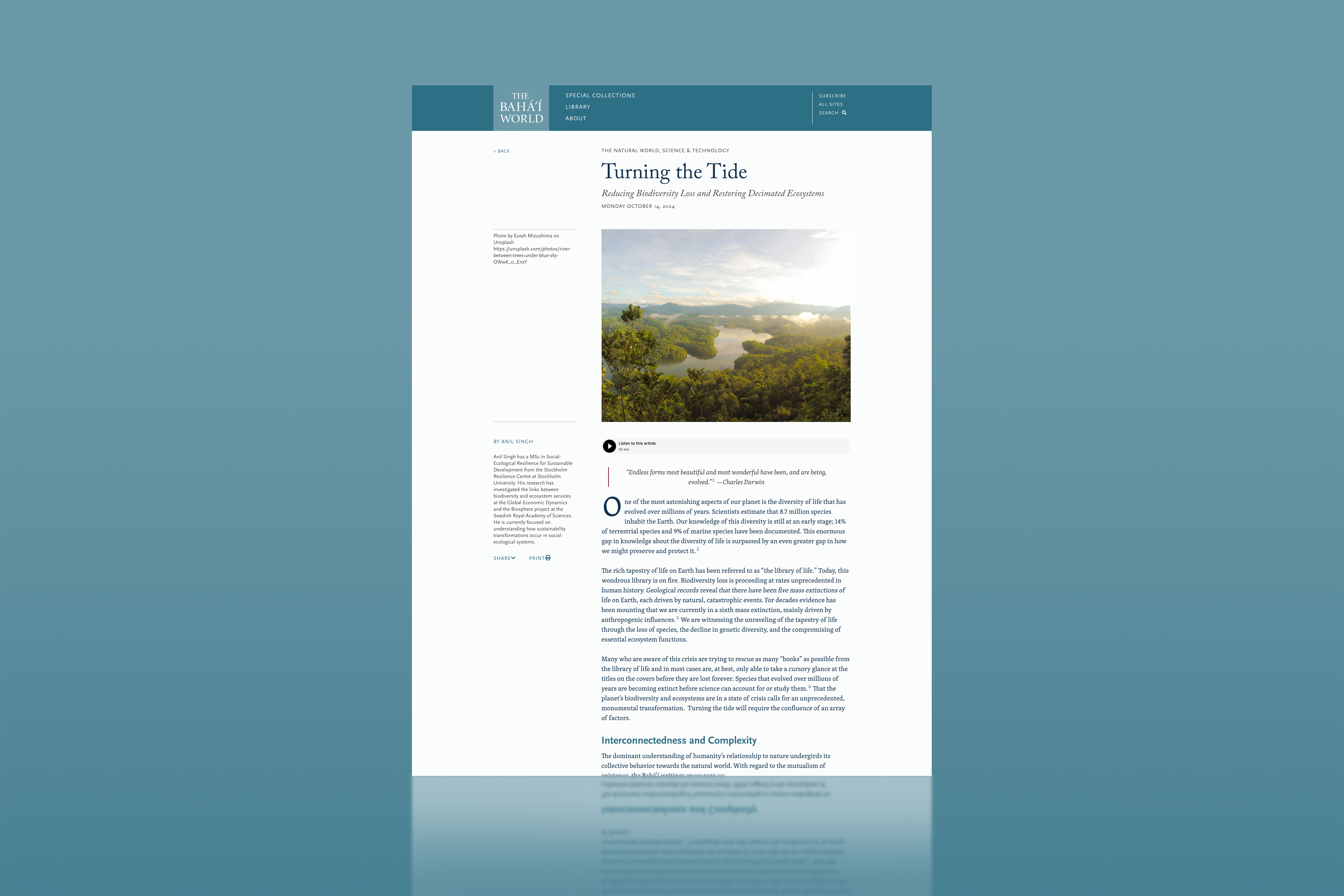 A new essay on The Bahá’í World website explores how individuals, communities, and institutions can contribute to a more sustainable future amid deepening environmental crises.