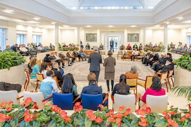 Participants gathered in the Bahjí Visitors’ Centre for the formal program.