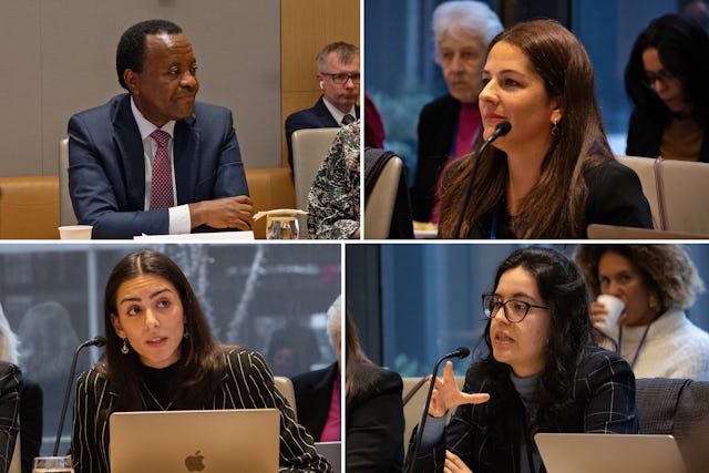 Panelists at a BIC hosted event titled “Strengthening solidarity: Social cohesion as a driver of development,” top row, left to right: H.E. Zephyrin Maniratanga, Ambassador of Burundi; and Neda Badiee Soto, BIC delegate from the Canary Islands. Bottom row, left to right: Sophia Massrouri, BIC delegate of the Brussels Office; and Fernanda Pavez Esbry, Social Affairs Office for UN DESA-DIS.