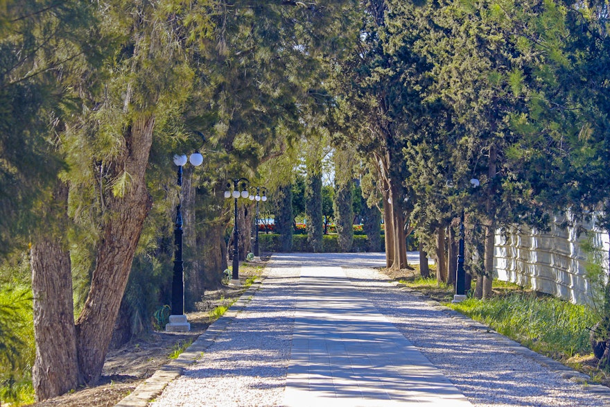 The completed historic path with lamp posts.