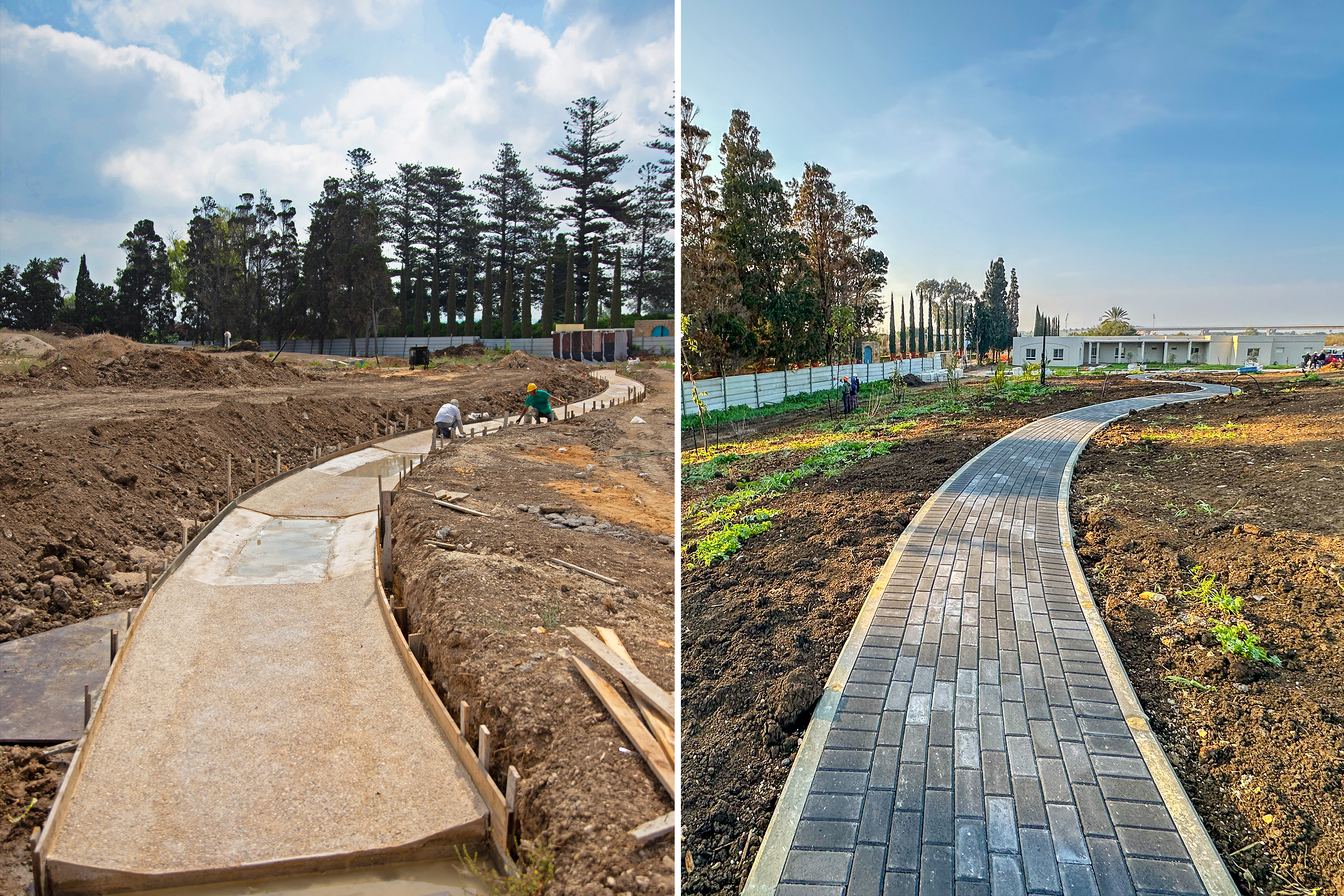 Construction of the winding path using paving stone.