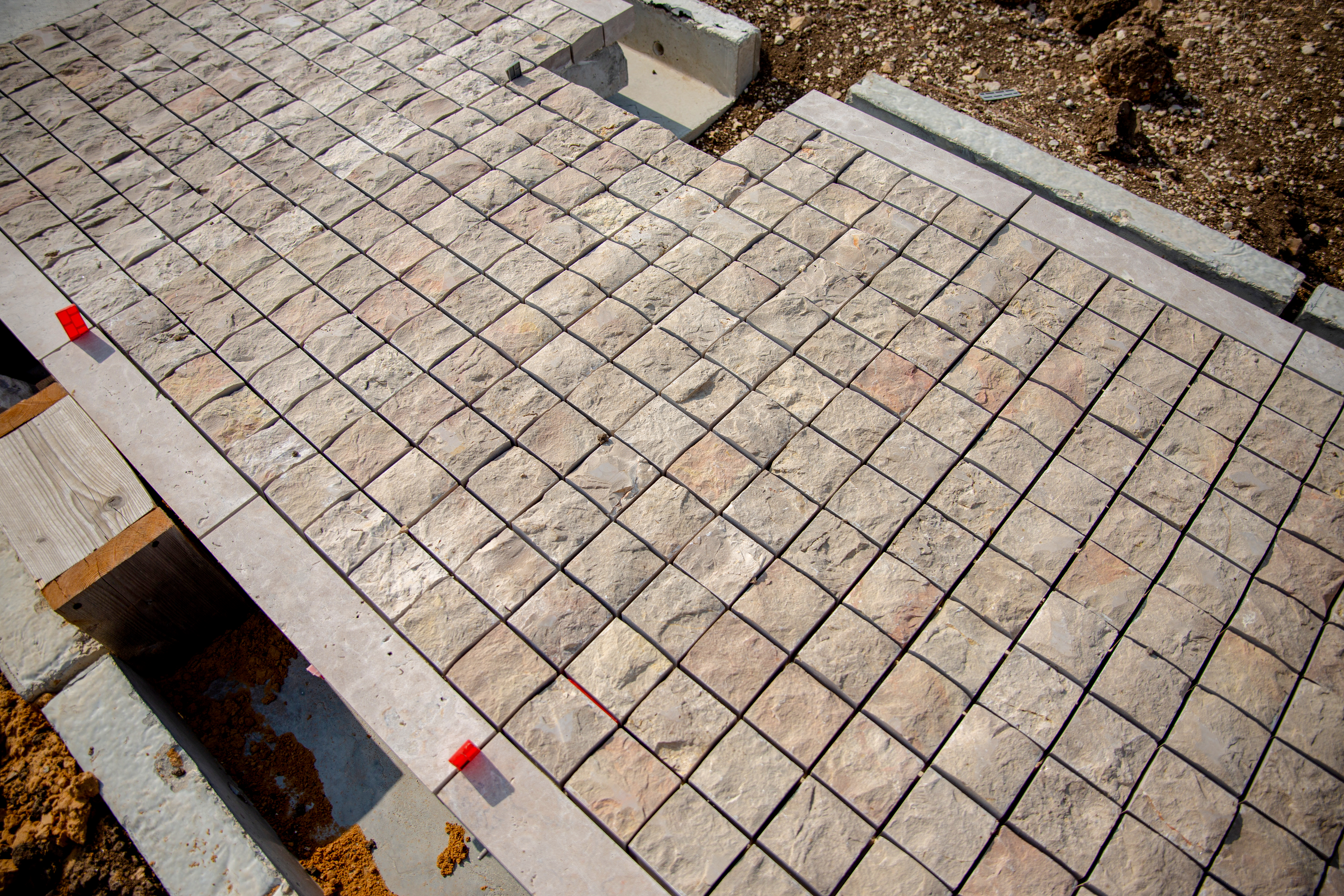 Close-up view of the cobblestone path along the east berm.