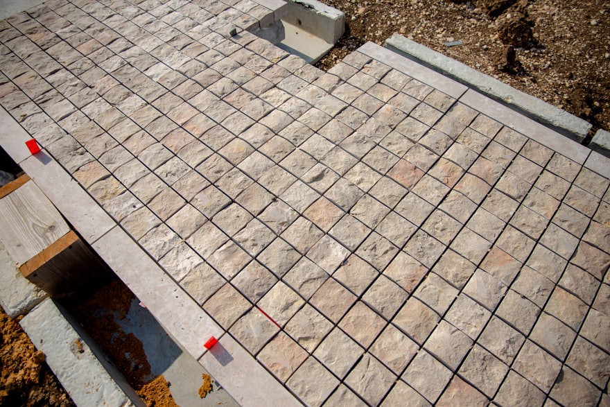 Close-up view of the cobblestone path along the east berm.