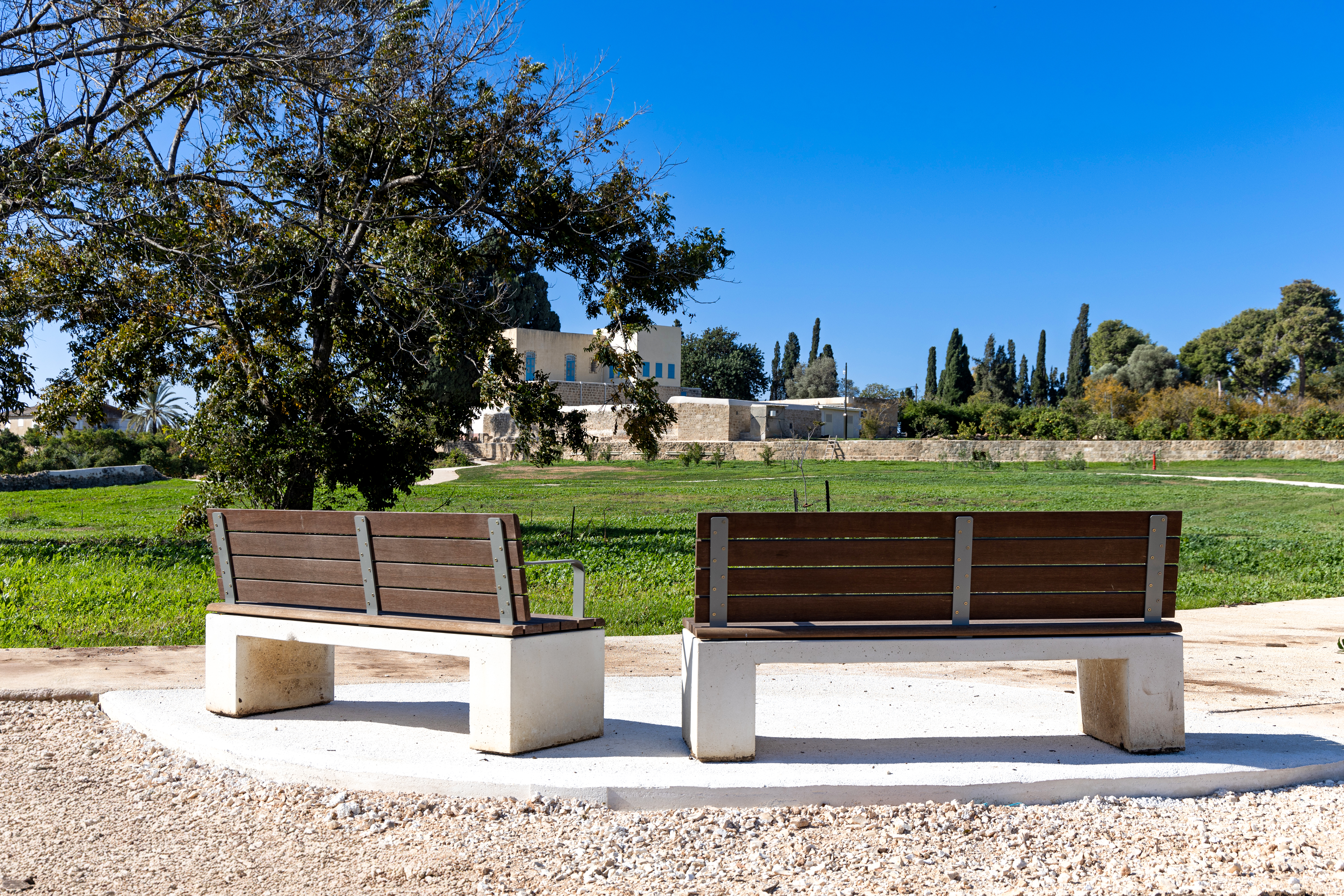 Thoughtfully placed benches provide spaces where visitors can sit, pray, and reflect. 