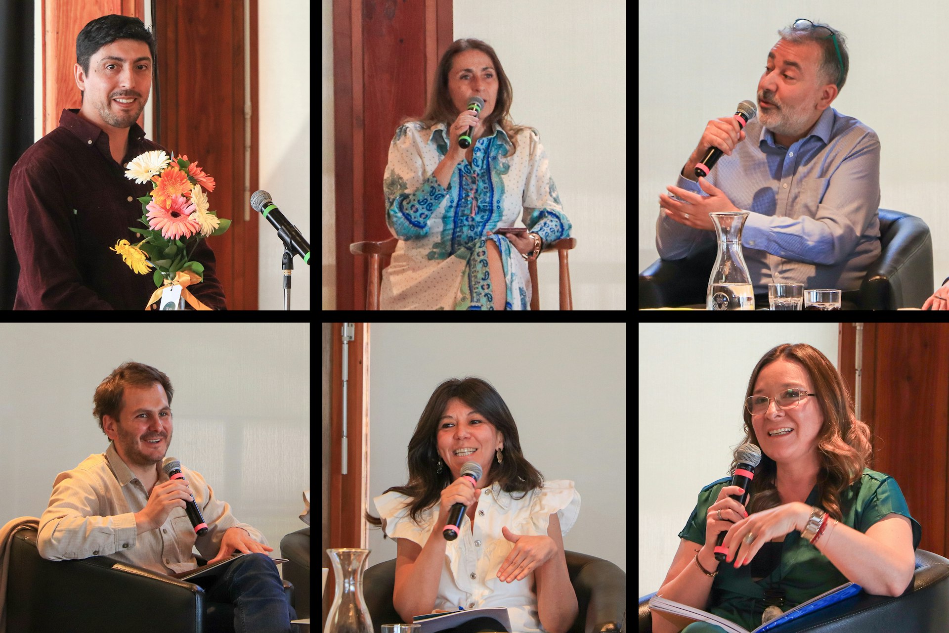 Speakers at the launch event, top row, from left to right: Allan Aravena, member of the Bahá’í Office of External Affairs; Mónica Mártinez (moderator), Organizational and Strategic Planning Consultant; Daniel Duhart, a member of the Board of Counsellors in the Americas. Bottom row, from left to right: Germán Díaz, academic and Representative of the UN High Commissioner for Refugees; Carolina Rudnick, President of NGO Fundación Libera; Mónica Jedres, family court judge.