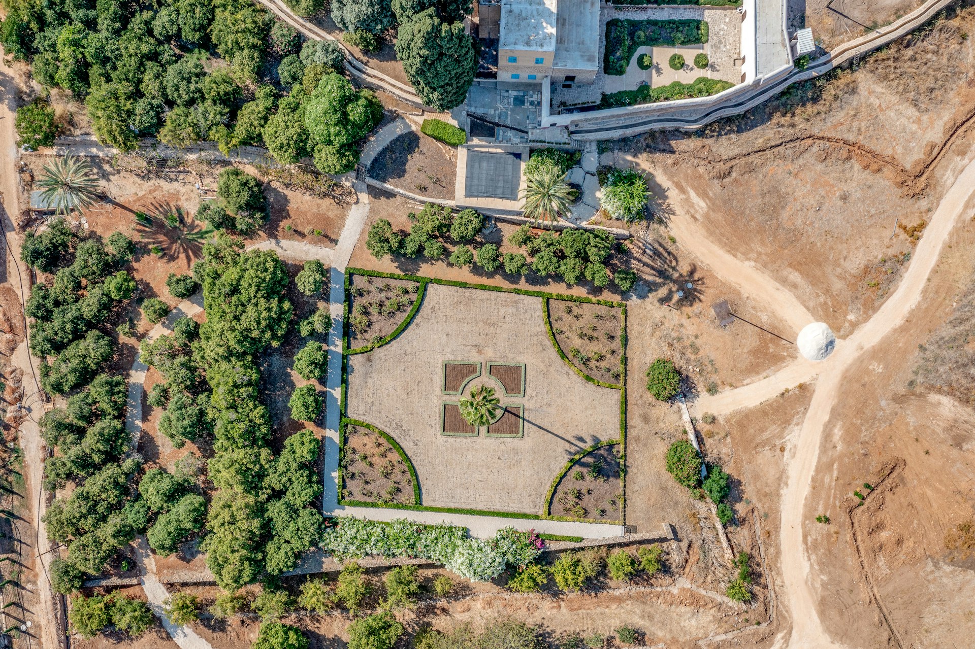 Aerial view of the eastern garden taken in September 2023.