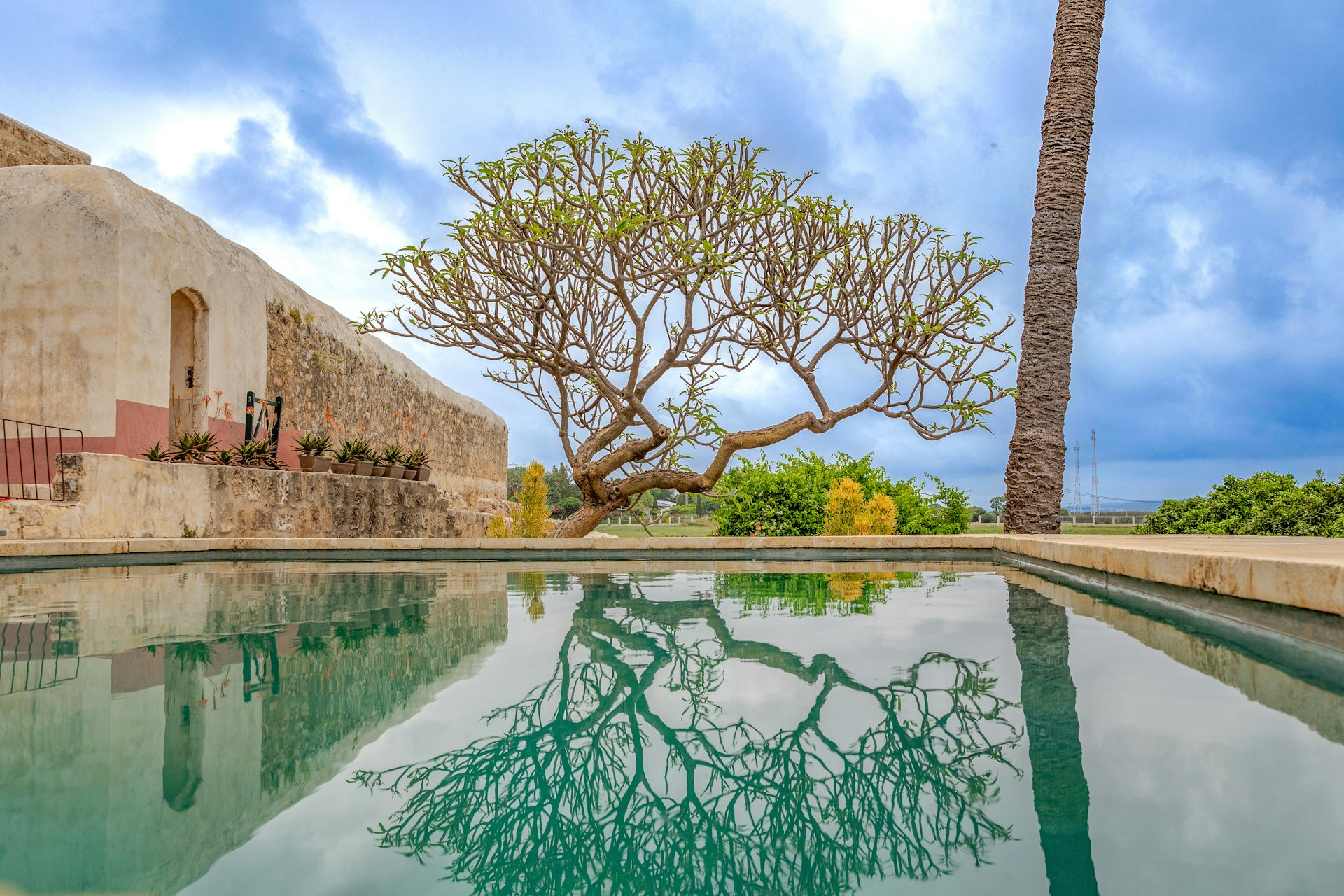 The pool lies to the east of the Mansion.