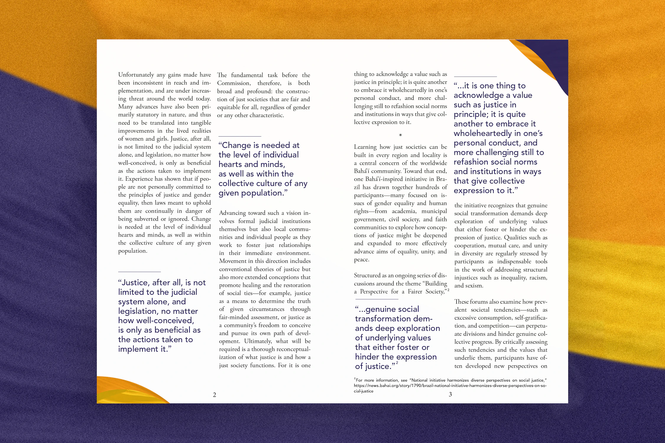 Une nouvelle déclaration de la Communauté internationale bahá’íe, publiée à l’occasion de la 70e session de la Commission de la condition de la femme (CSW), appelle à une refonte en profondeur du concept de la justice.