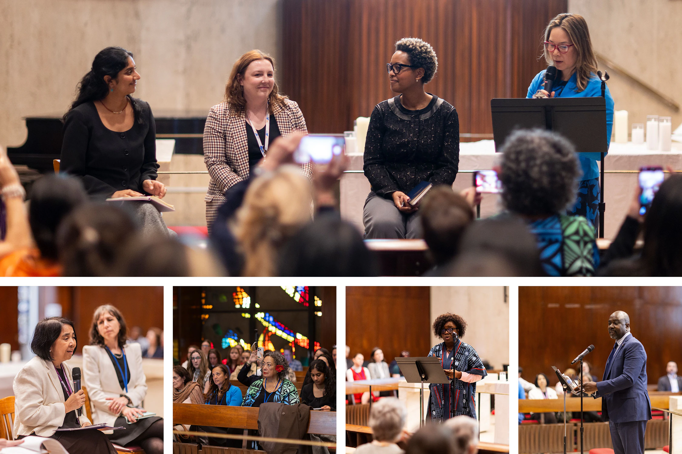Liliane Nkunzimana, représentante de la BIC, a participé à un évènement parallèle à la Commission, organisé à la chapelle de l'église du centre. Cet évènement a réuni des femmes engagées dans la consolidation de la paix, des militants du désarmement et des représentants de la société civile afin d'examiner le rôle crucial que jouent les femmes dans la promotion d'une culture de paix. Parmi les participantes figuraient : Jasmin Nario-Galace (en bas à gauche), directrice principale des programmes du Réseau mondial des femmes artisanes de la paix ; Doris Mpoumou (en bas, deuxième à partir de la droite), représentante spéciale d'ONU Femmes auprès de l'Union africaine ; et Adedeji Ebo (en bas à droite), adjointe du haut représentant pour les questions de désarmement.