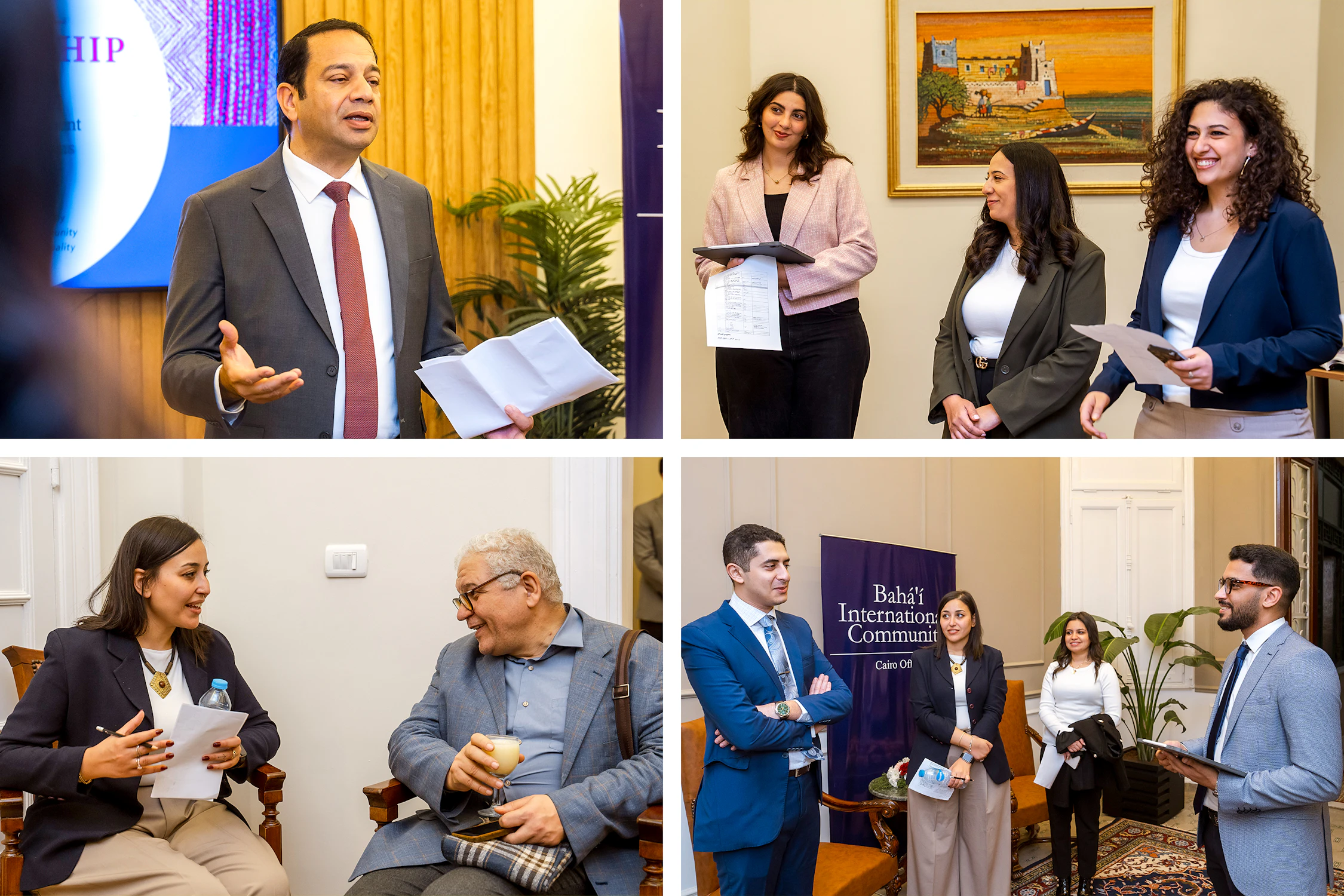 Dans son allocution de bienvenue, Hatem El-Hady (en haut à gauche) a exprimé l’espoir que le nouvel espace physique dédié du bureau du Caire deviendrait « un lieu de dialogue, de réflexion commune et d’apprentissage partagé ».