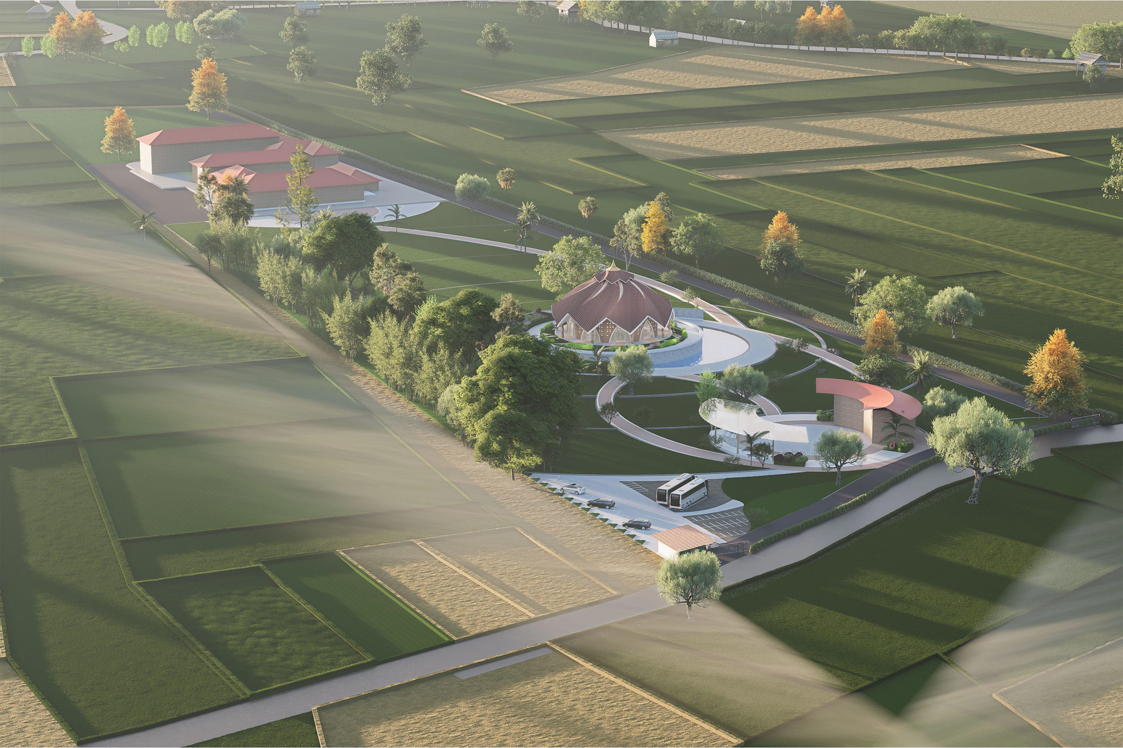 Maquette du site de la future maison d’adoration bahá’íe locale qui sera construite à Kanchanpur, au Népal.