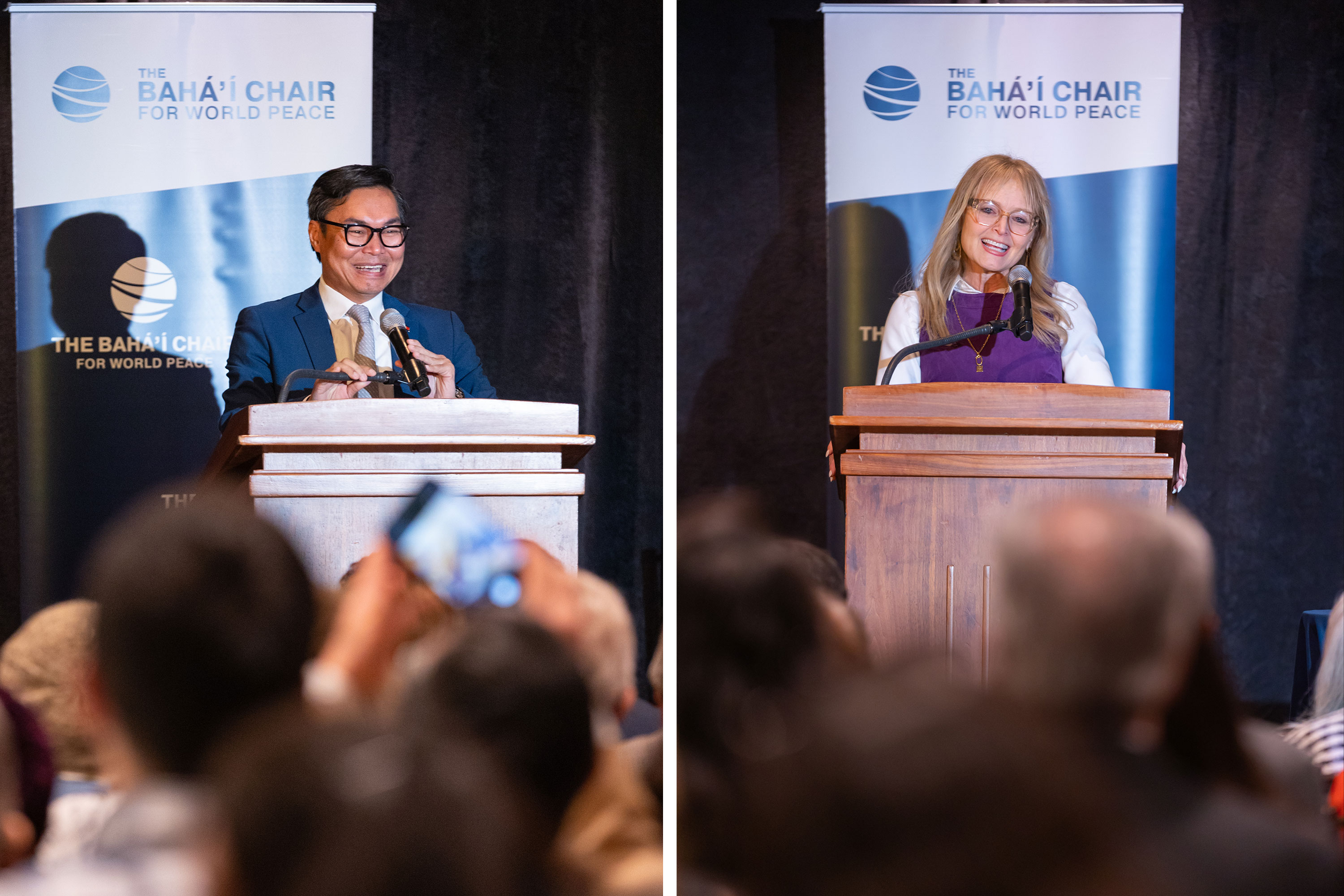 Socheat Oum (left), Deputy Chief of Mission of the Royal Embassy of Cambodia, and Katrina Lantos Swett (right), President of the Lantos Foundation for Human Rights, addressing remarks at the event.