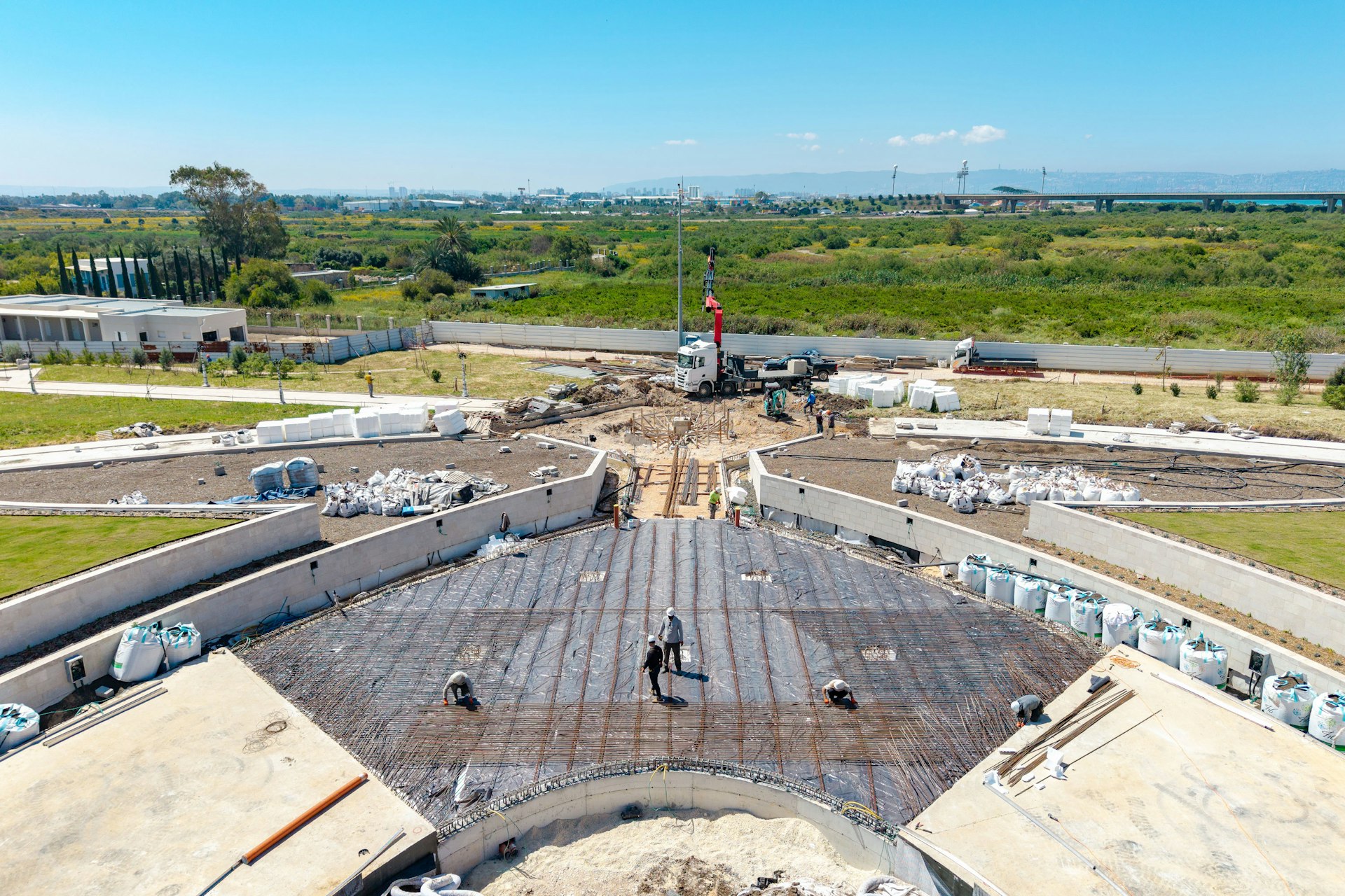 Aerial view of foundation slab reinforcement.