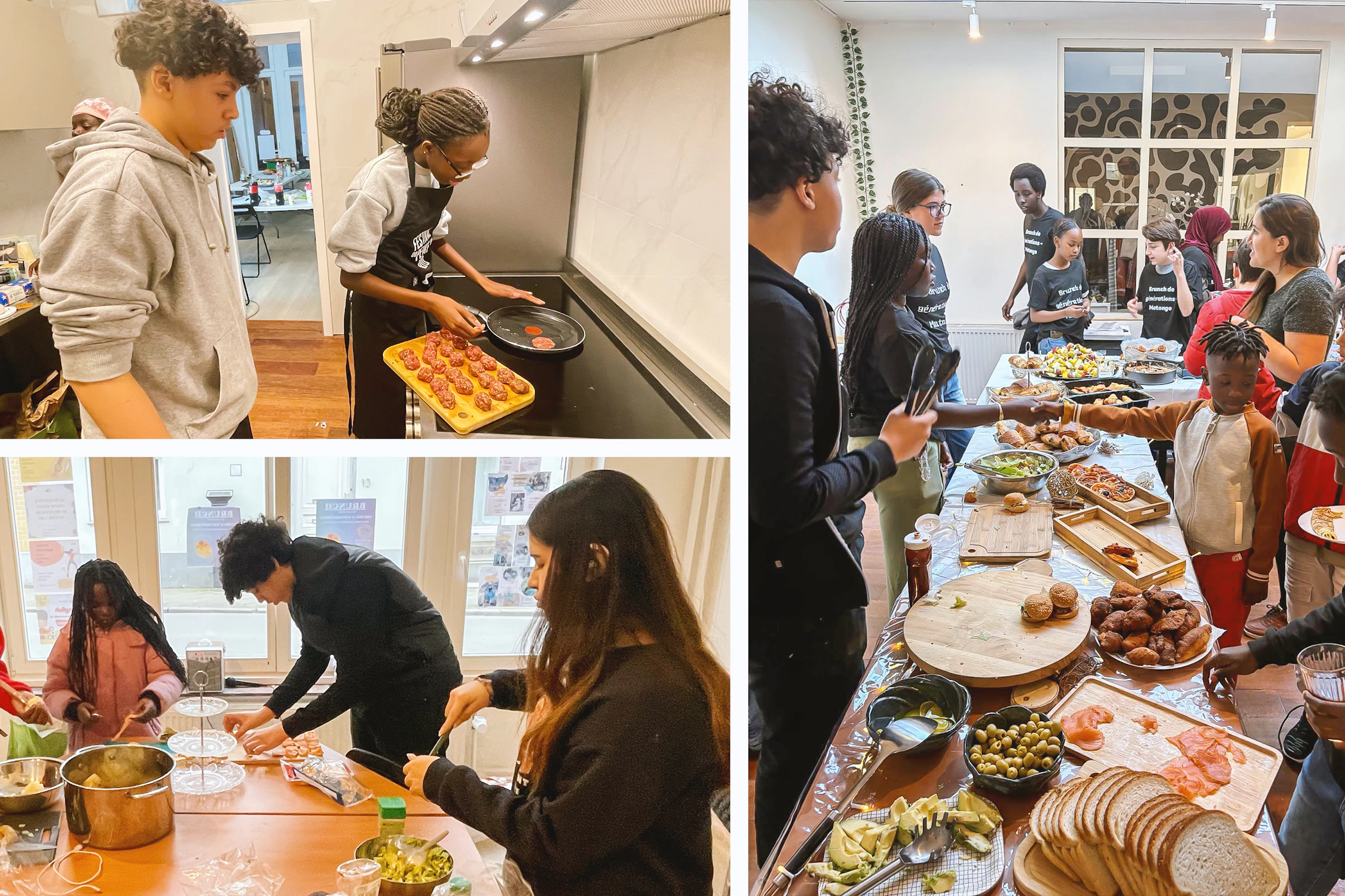 Des jeunes préparent et servent les repas lors du brunch.