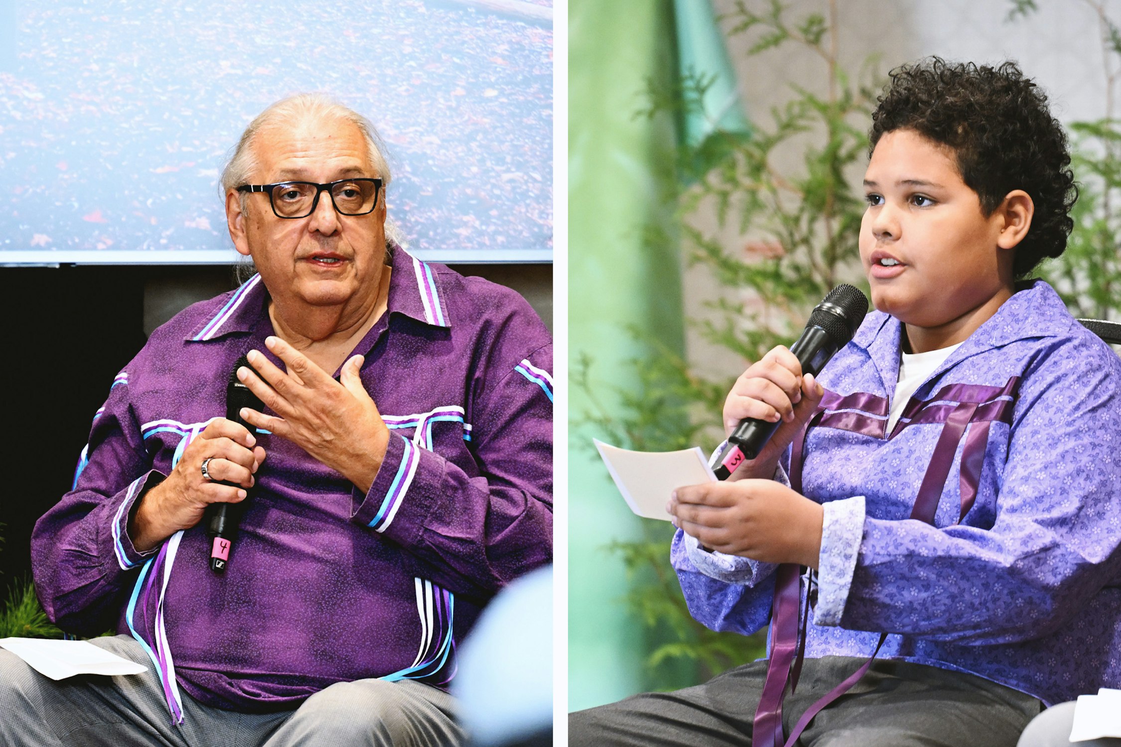Le programme mettait en vedette Bob Watts (à gauche) et son petit-fils Nico (à droite) qui ont exploré des métaphores autochtones, décrivant la maison d’adoration comme une source de « lumière, de chaleur et de conseils pour les familles du Canada et du monde entier ».