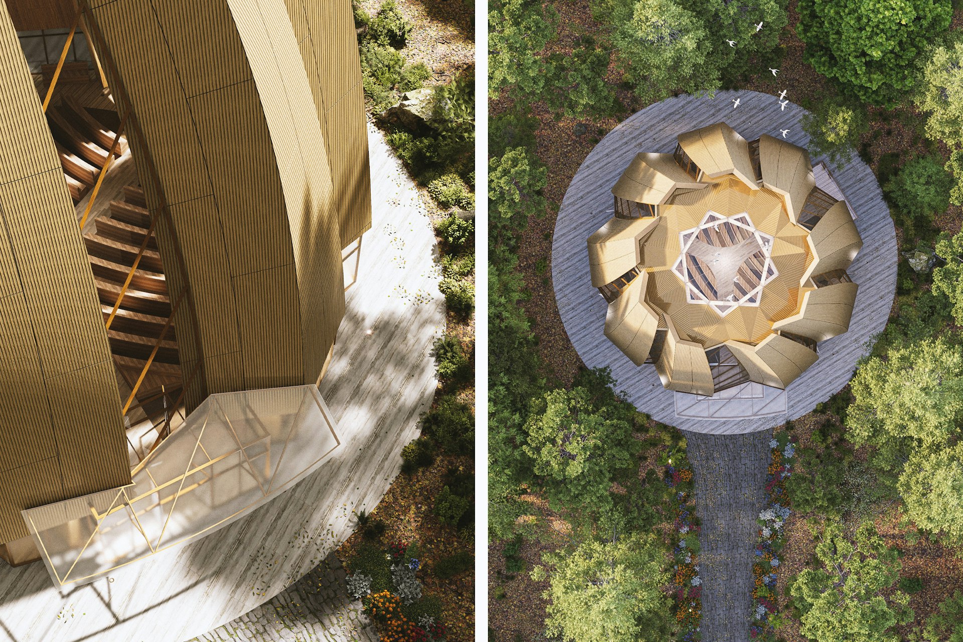 Vues aériennes de la maquette numérique du futur temple du Canada.