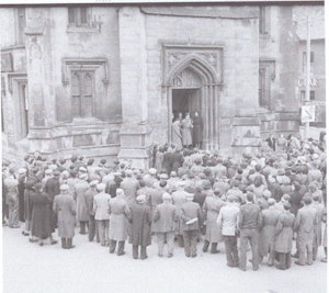 Announcement from the steps of the Town Hall