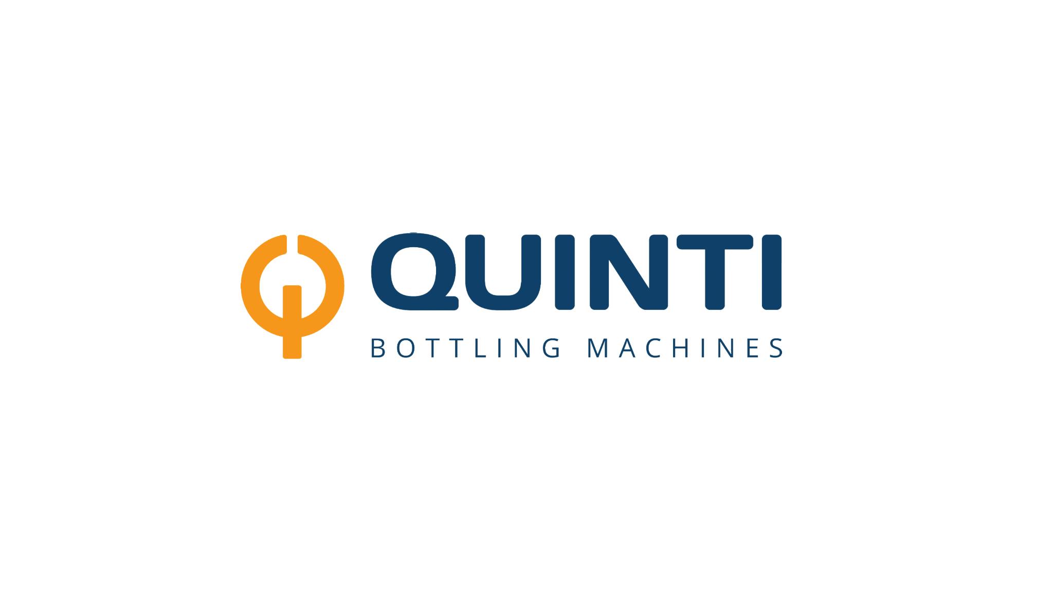 A Quinti Bottling Machines logo, in blu version and a big orange letter Q