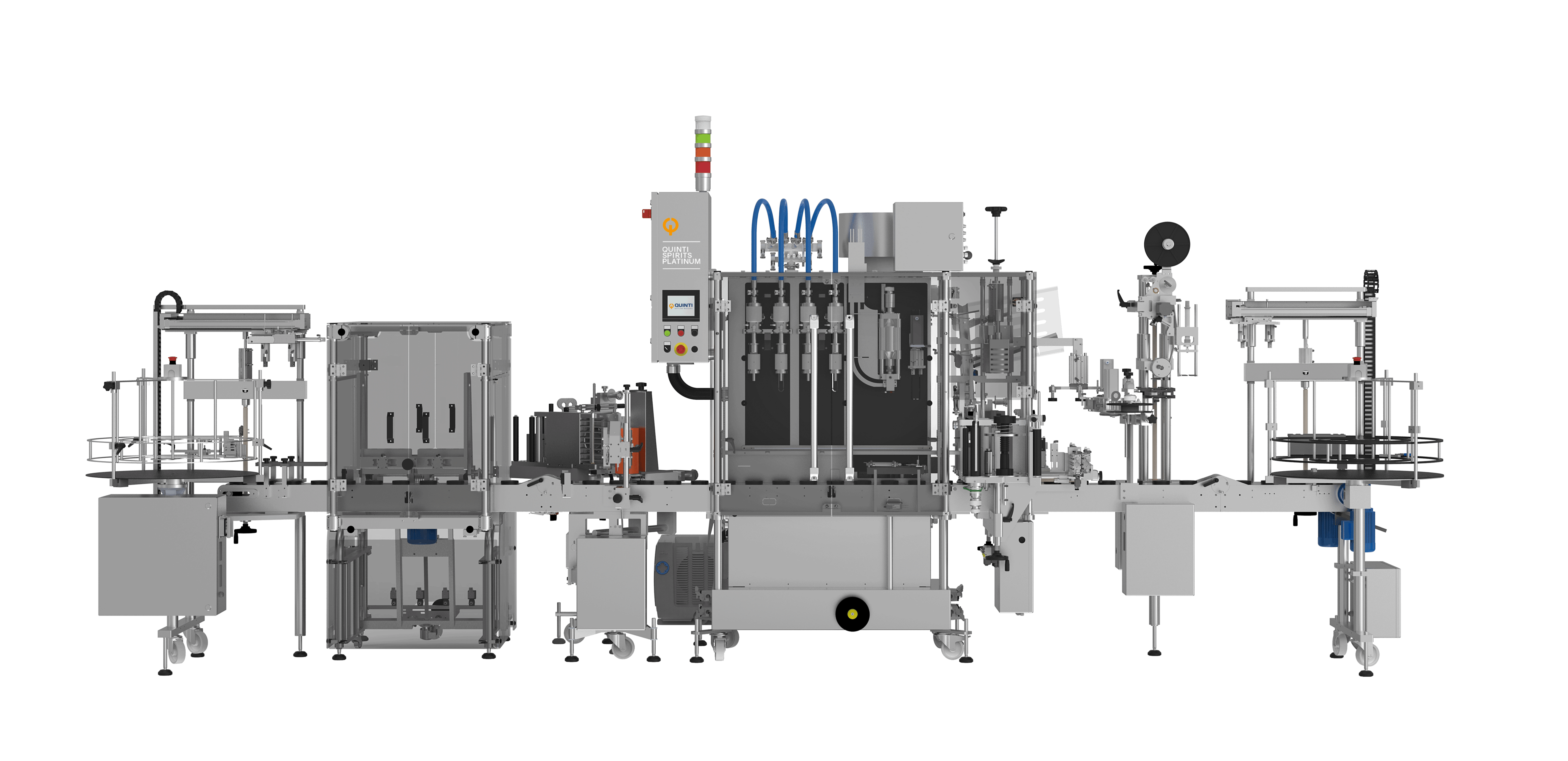 Linea completa per spirits con riempimento, tappatura, etichettatura, sciacquatrice automatica  qui nella versione per tappo t 