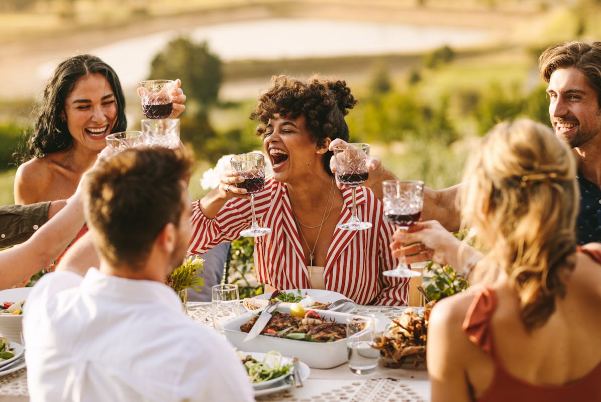 lunch with friends tasting wine