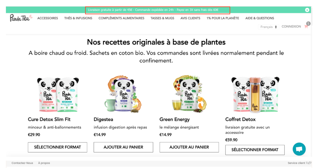 Header sur le site Panda Tea