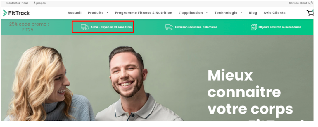 Header sur le site Fittrack