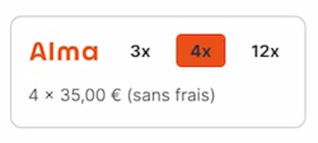 Module de prix Alma sur une page produit