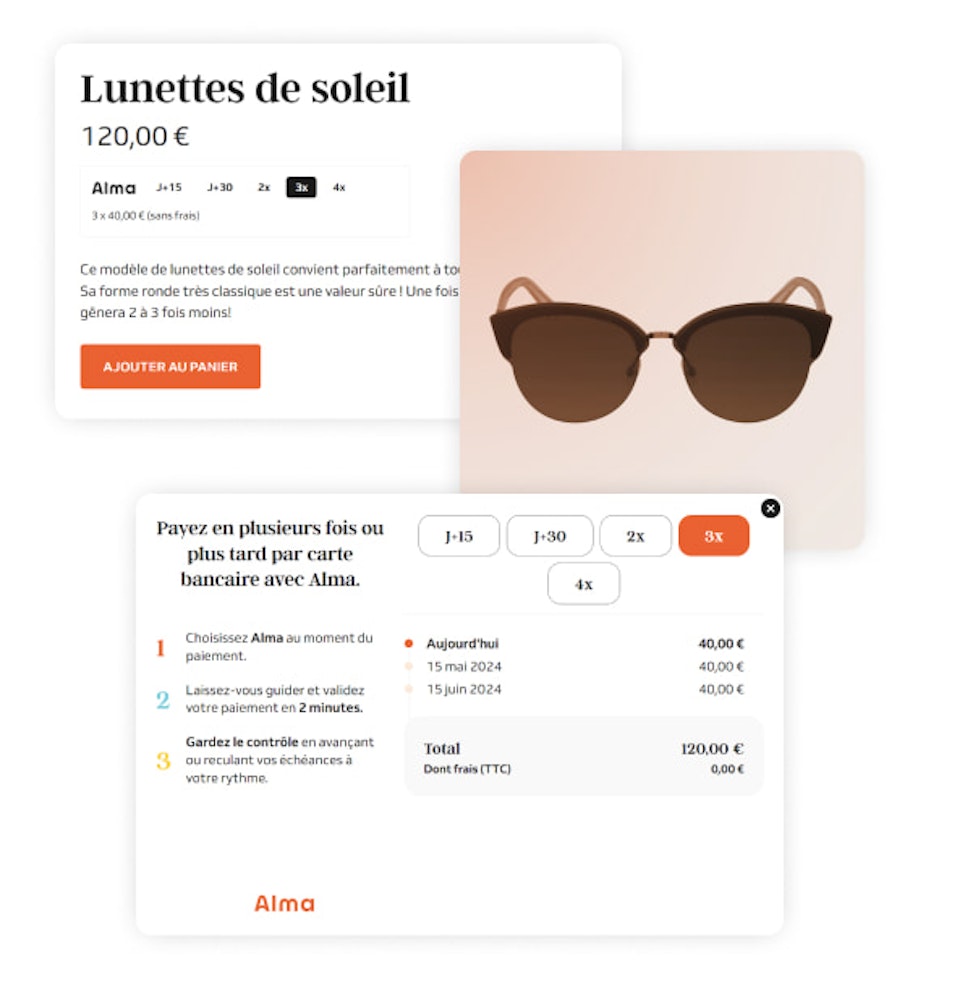 Le plugin Alma inclut des widgets pour promouvoir le paiement en plusieurs fois et augmenter vos ventes
